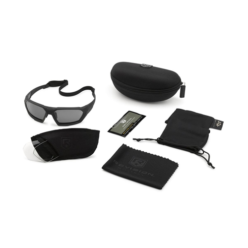 Revision Military Shadowstrike ballistic sunglasses kit with case, lens, and cleaning cloth for tactical protection.